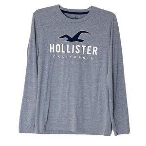 ❤️ HOLLISTER Men Gray T-Shirt Logo Graphic California Long Sleeve S